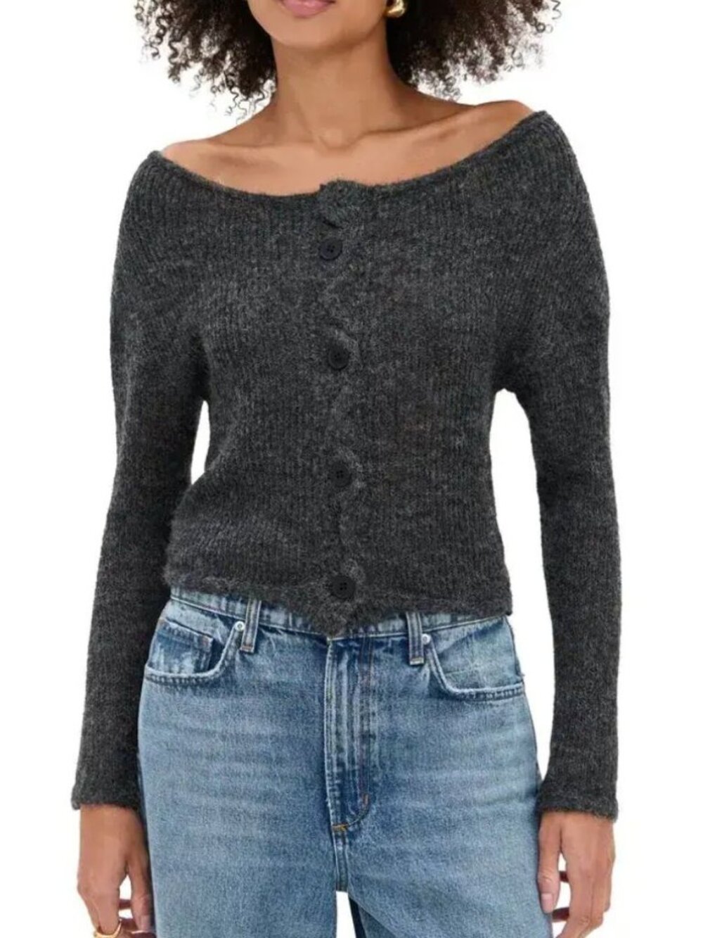 LIONESS margaux knit cardigan charcoal size XS